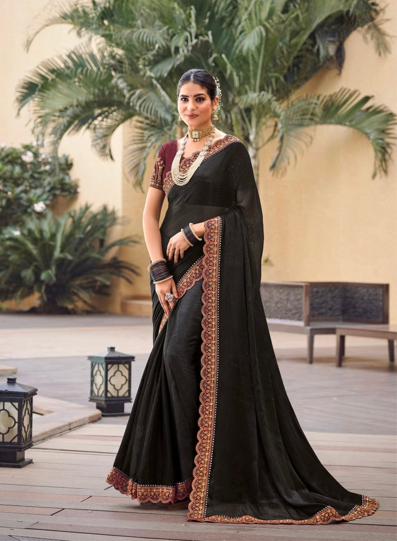 Black Colour Chiffon Silk Designer Saree