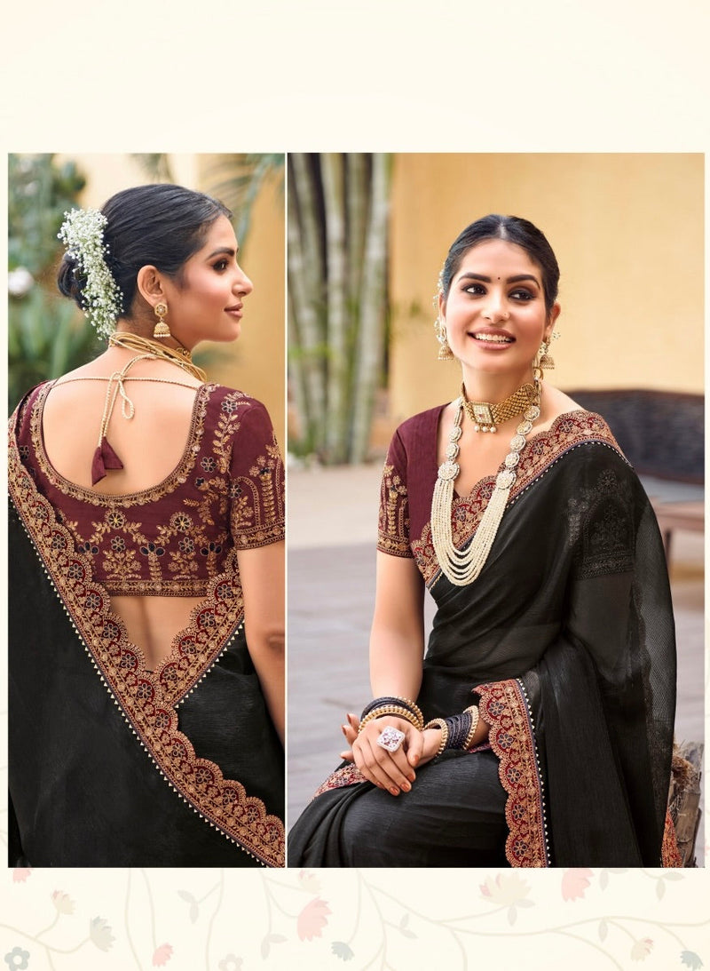 Black Colour Chiffon Silk Designer Saree
