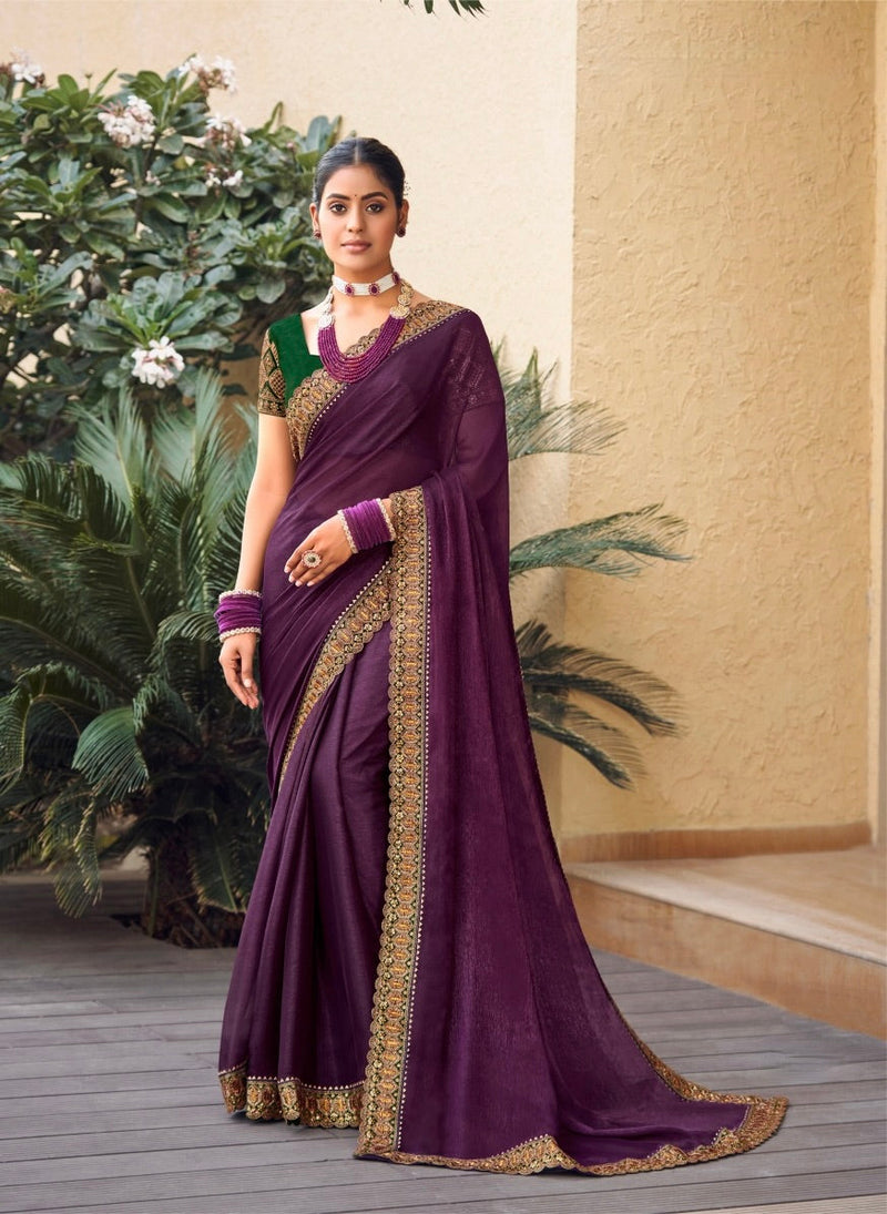 Purple Colour Chiffon Silk Designer Saree