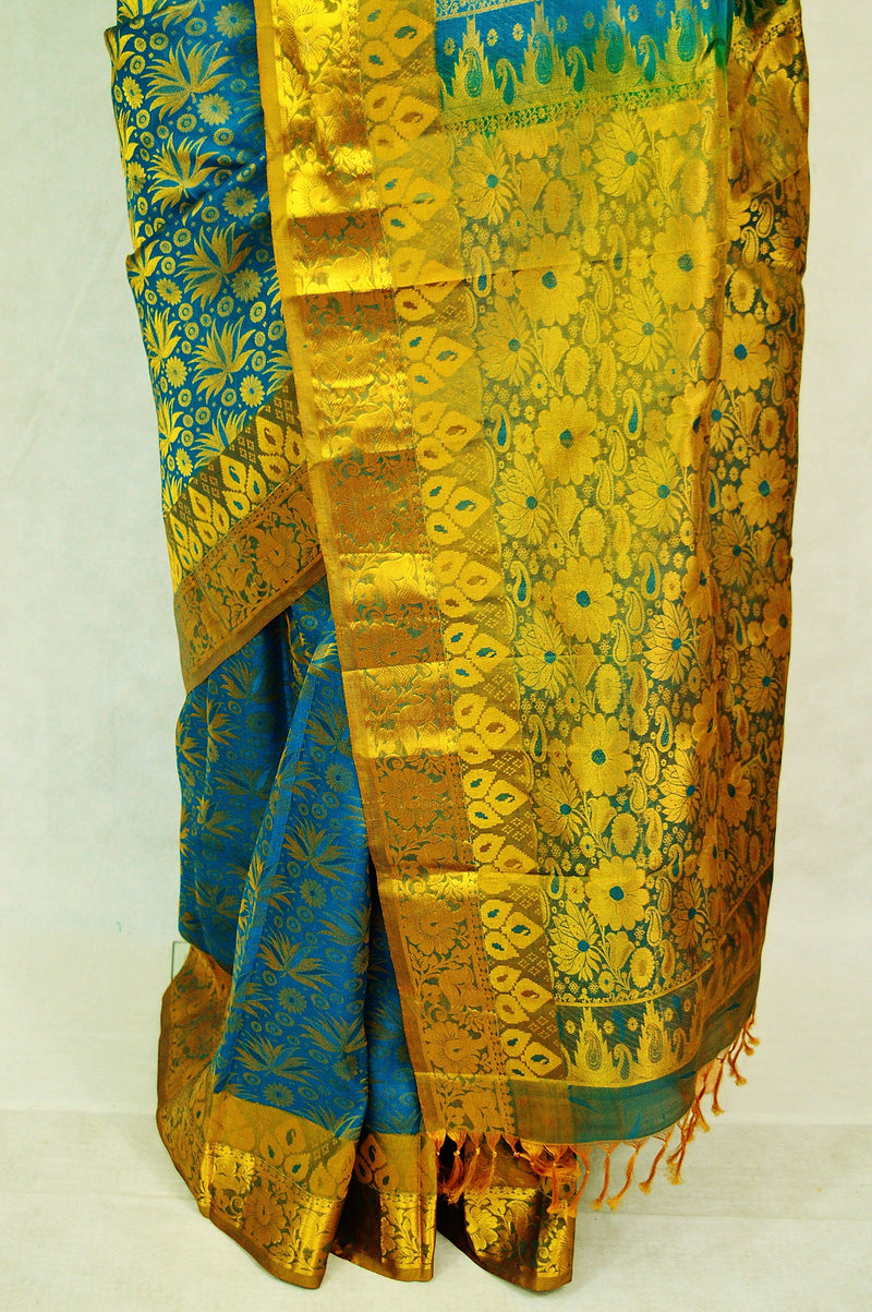 Turquoise Colour Kanchipuram  Silk Saree