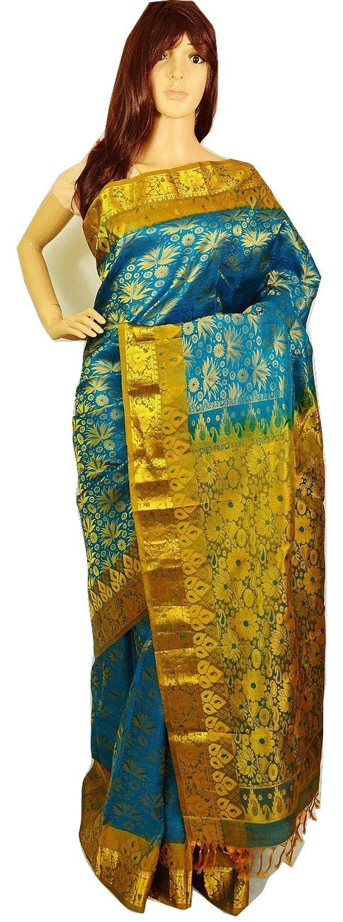 Turquoise Colour Kanchipuram  Silk Saree