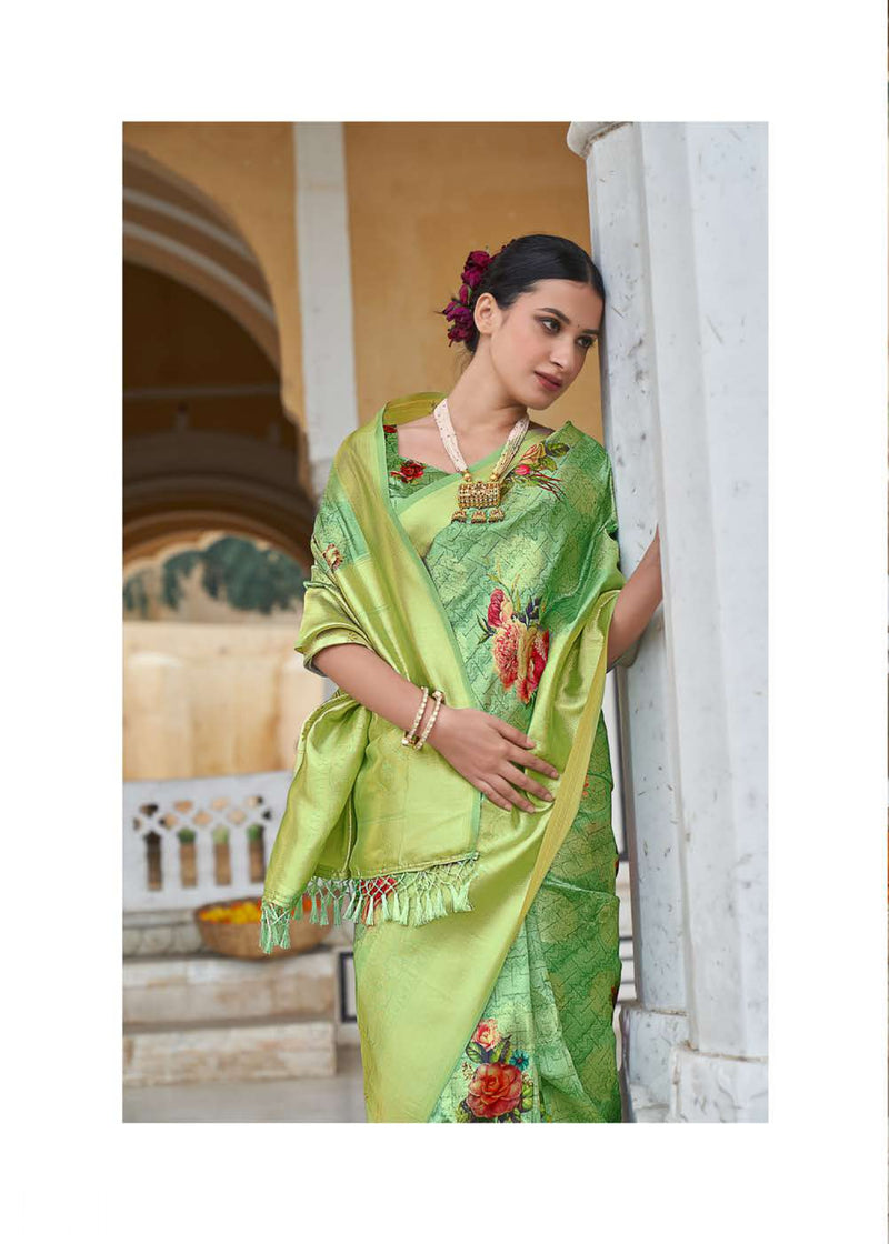 Pastel Green Colour Satin Silk Saree