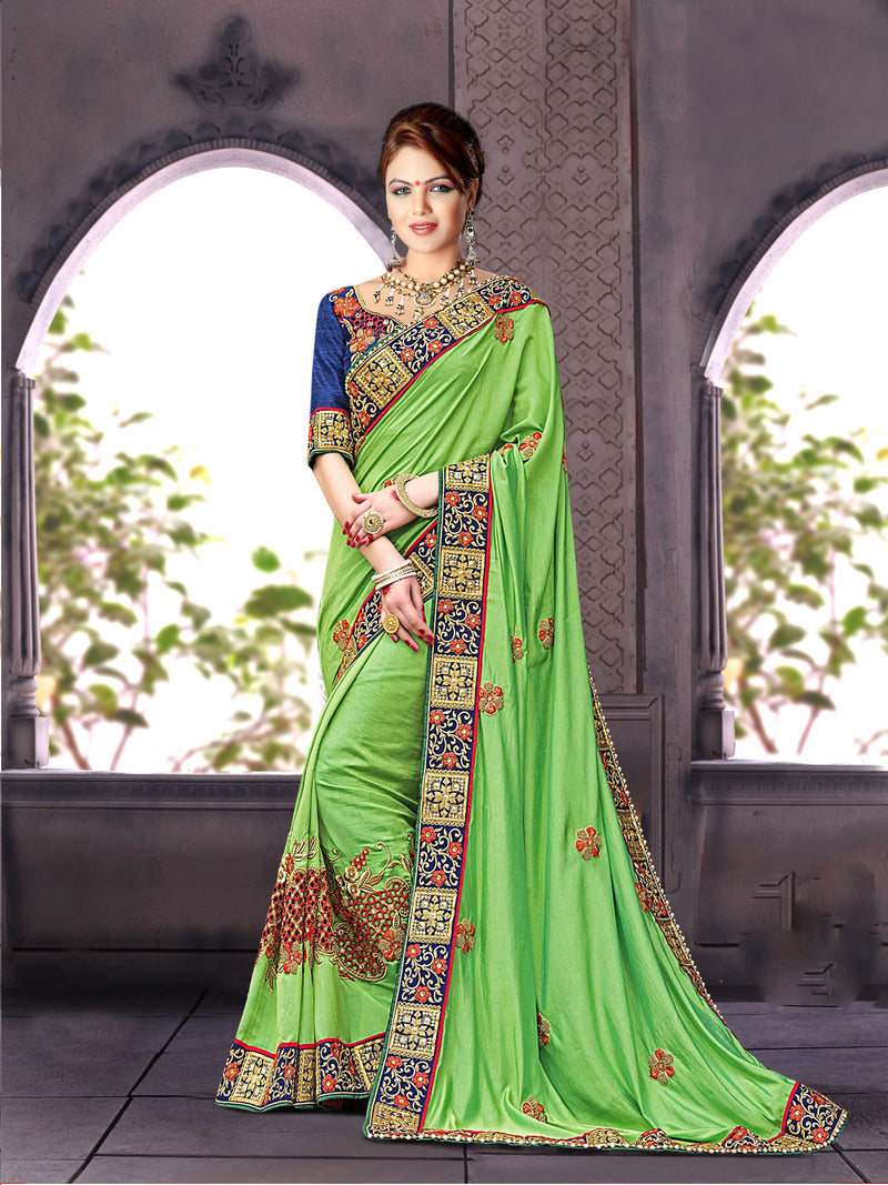 Lovely Green & Blue Colour Pure Silk Georgette Saree