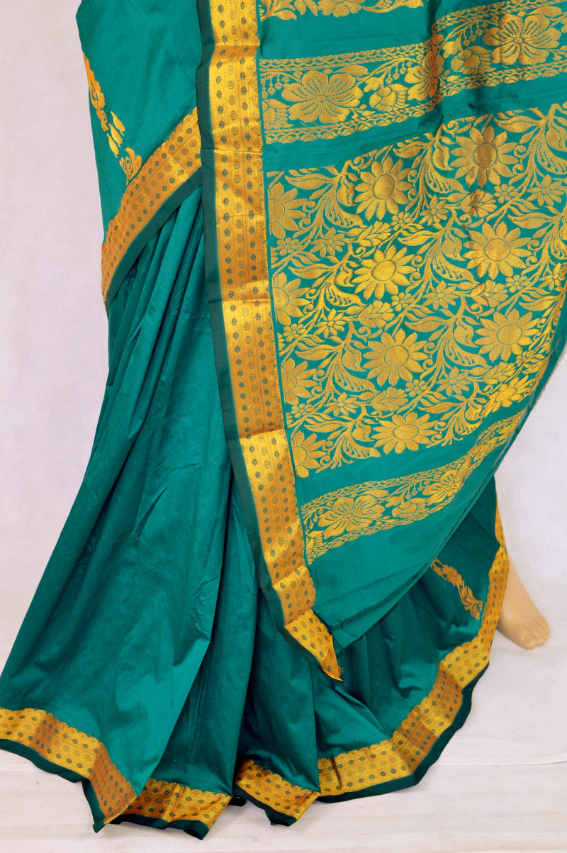 Bright Green & Gold Colour Silk Saree
