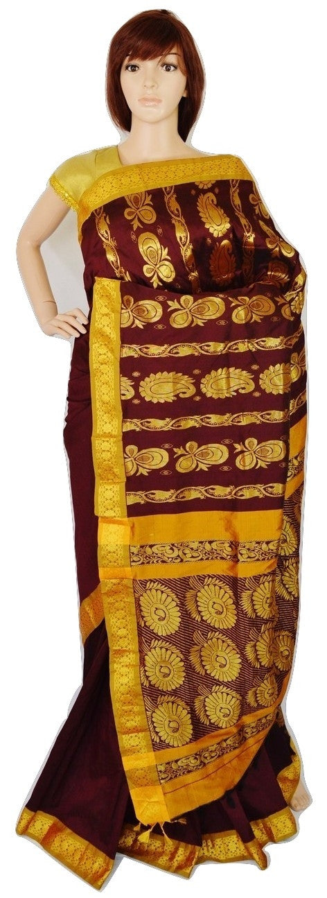 Beautiful Berry & Gold Colour Silk Saree
