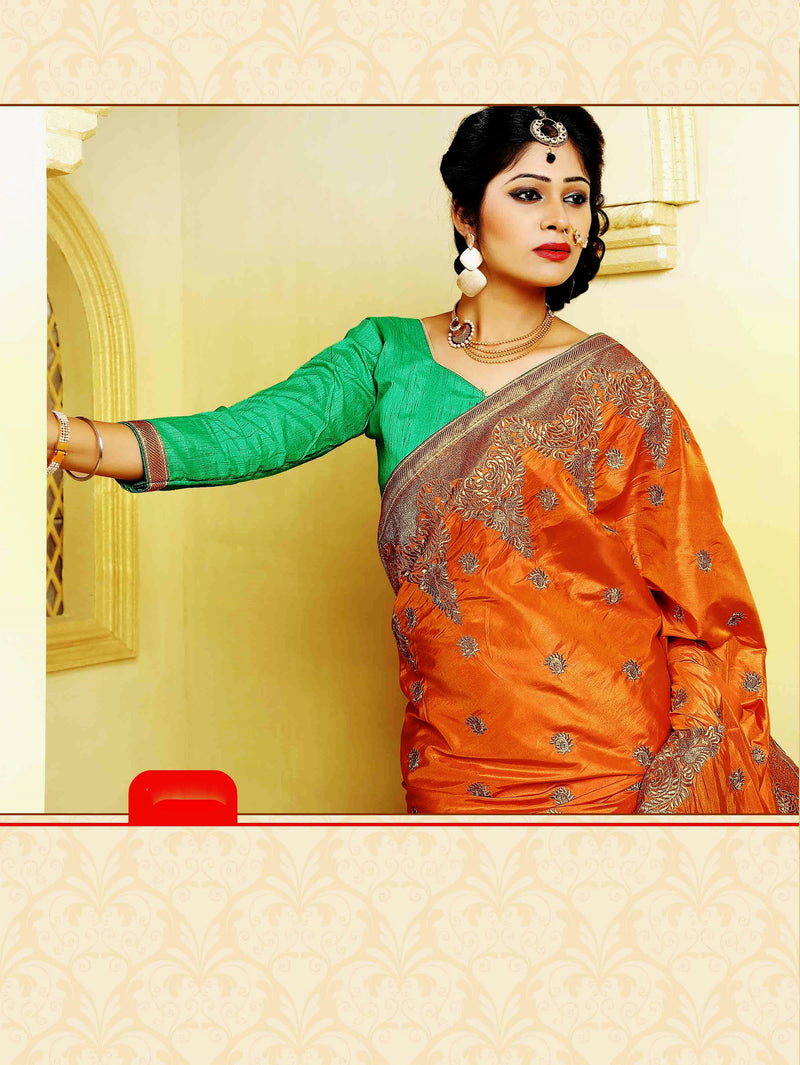 Bright Chocolate & Green Shivay Silk Designer Saree