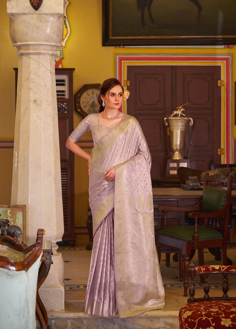 Pastel Purple Colour Banarasi Satin Silk Saree