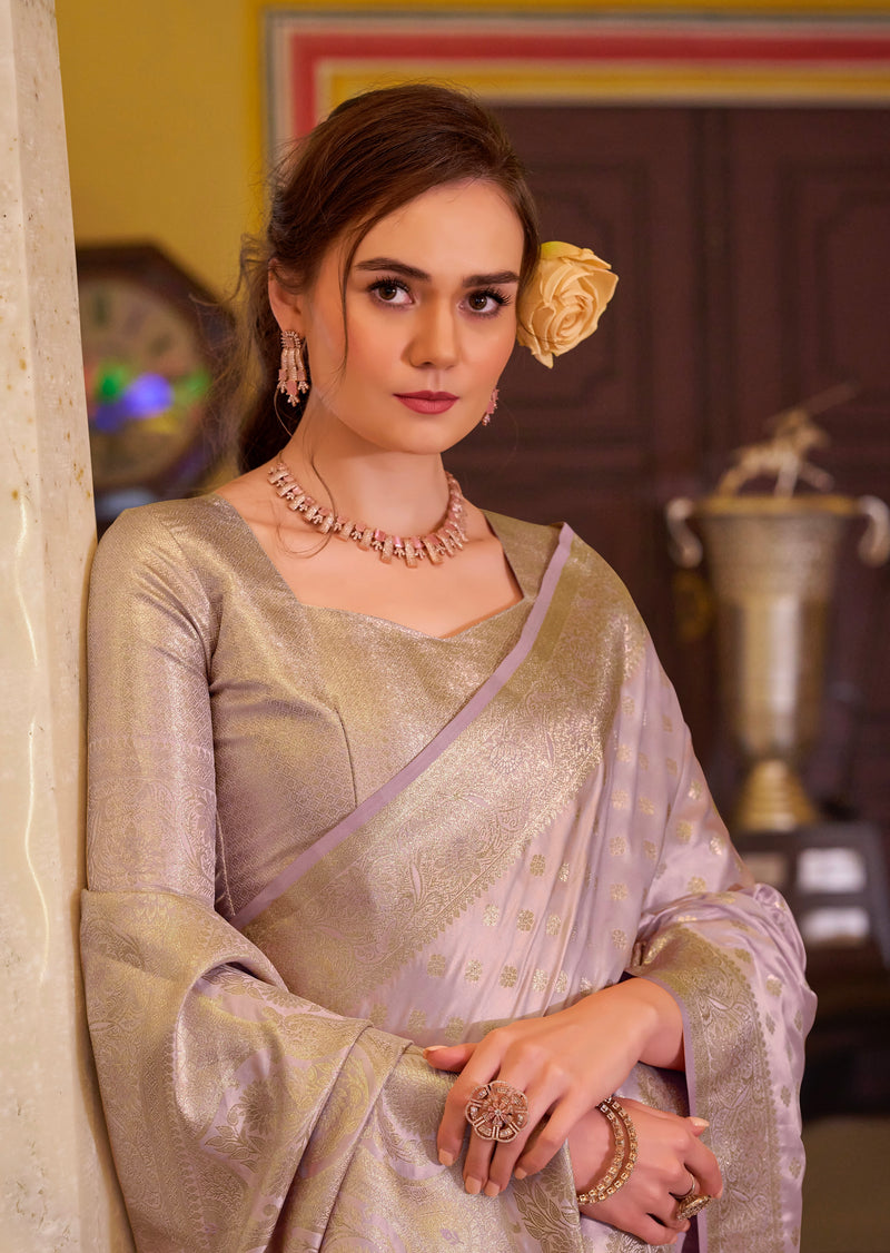 Pastel Purple Colour Banarasi Satin Silk Saree
