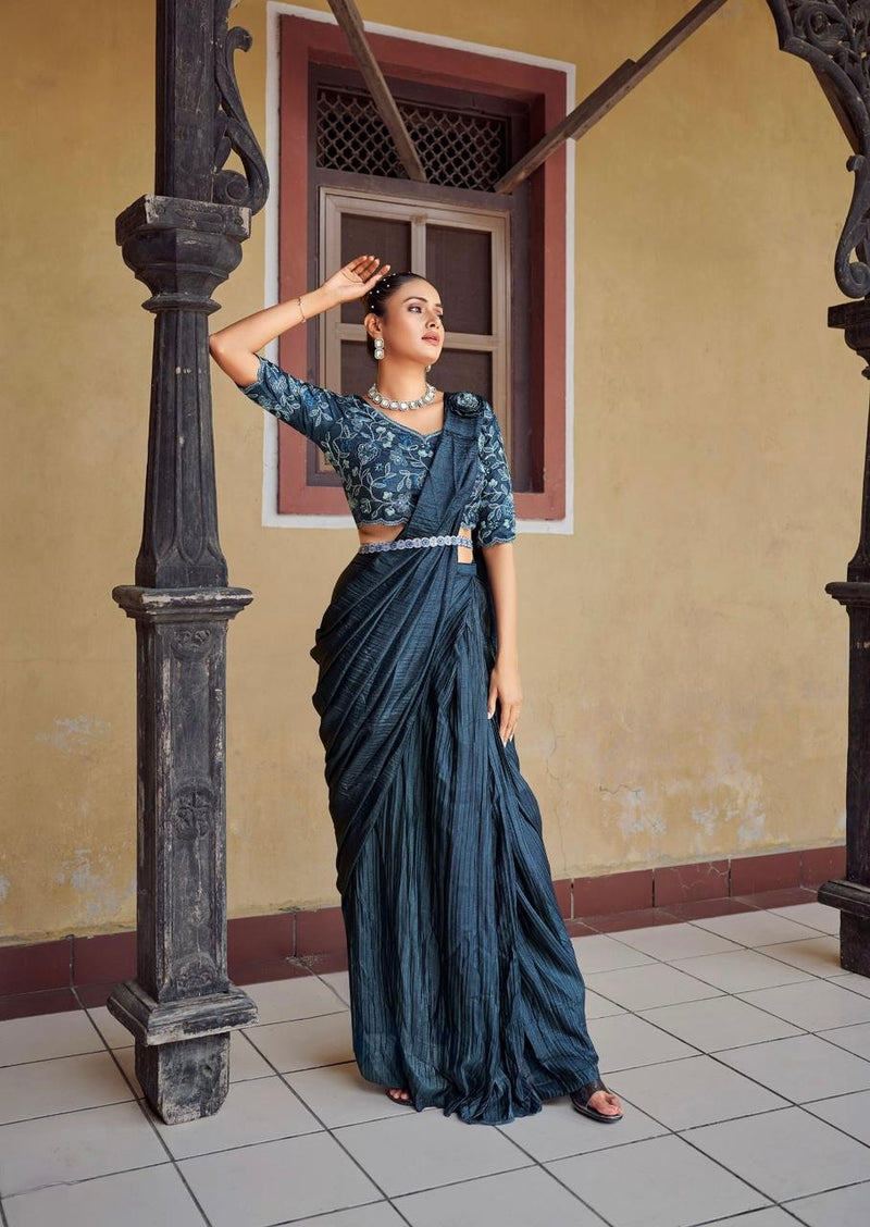 Ready Pleated Saree with Stitched Blouse