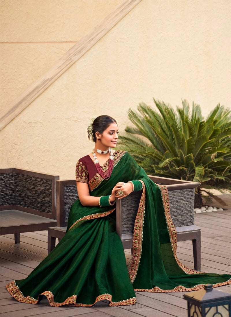 Green Colour Chiffon Silk Designer Saree