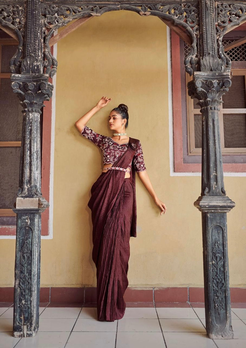 Ready Pleated Saree with Stitched Blouse