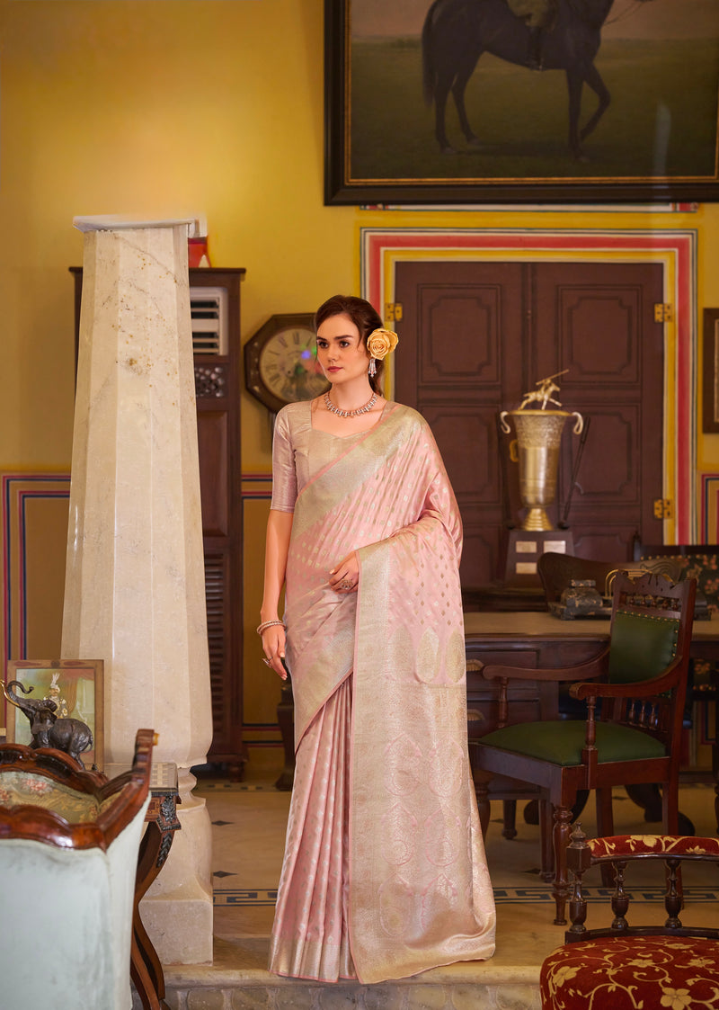Pastel Pink Colour Banarasi Satin Silk Saree