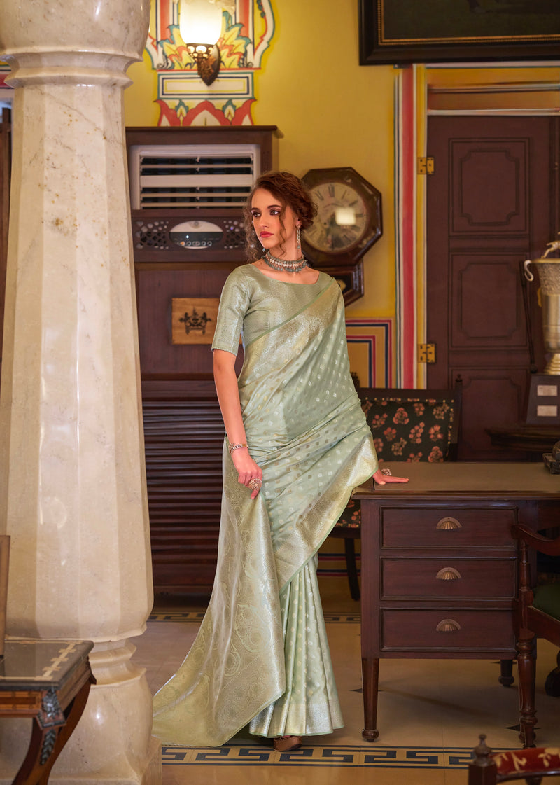 Light Khaki Colour Banarasi Satin Silk Saree