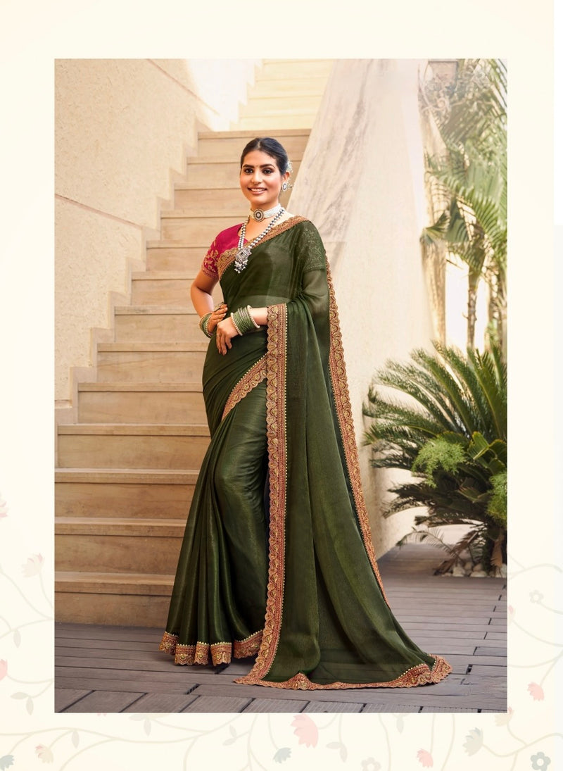 Green Colour Chiffon Silk Designer Saree
