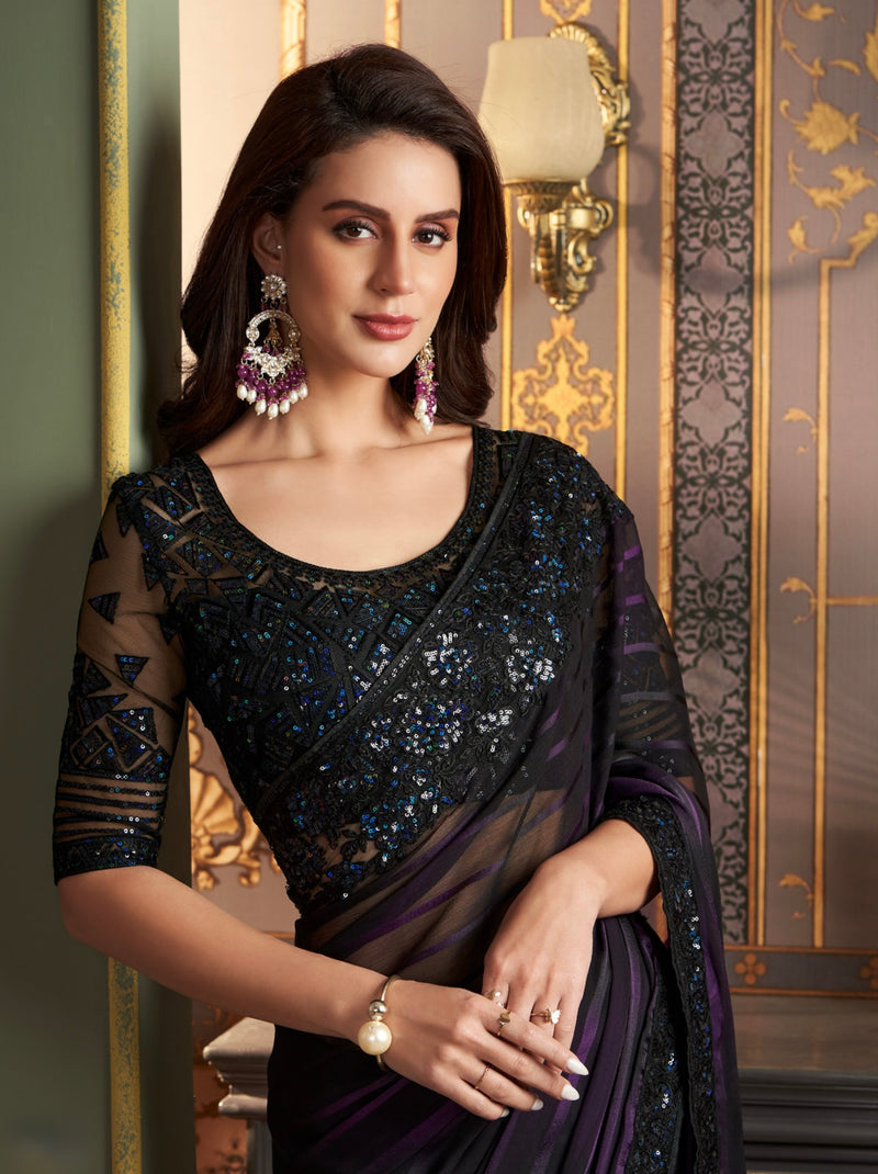 Black Sequins Embroidered Fancy Saree