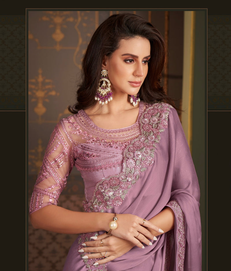 Lavender Colour Silk Designer Saree