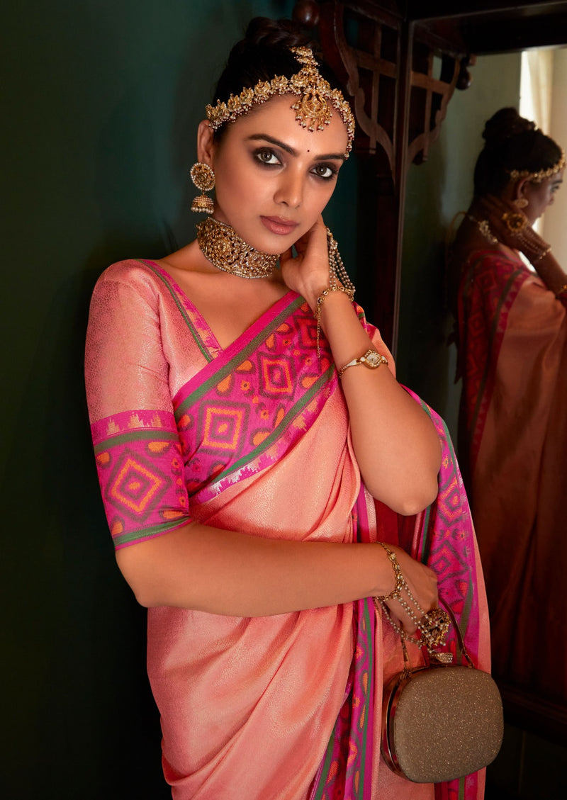 Pink Kanchipuram Silk with Pochampally Pattern