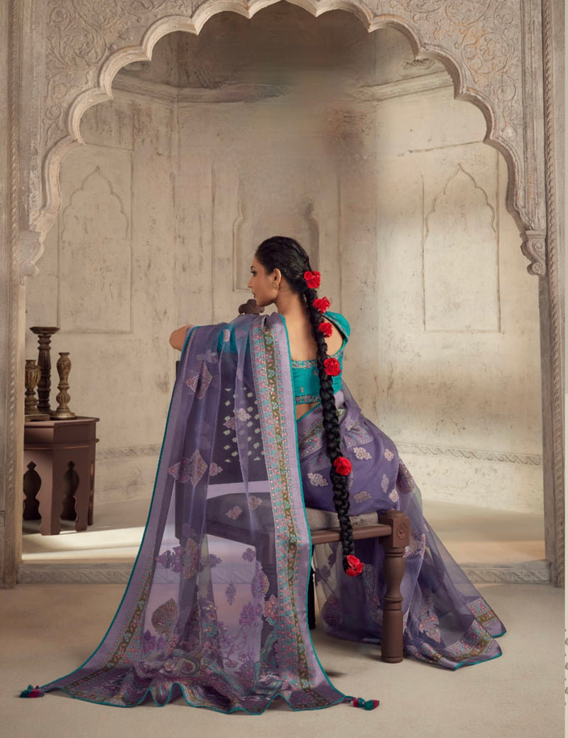 Grey Colour Weaving Organza Silk Saree