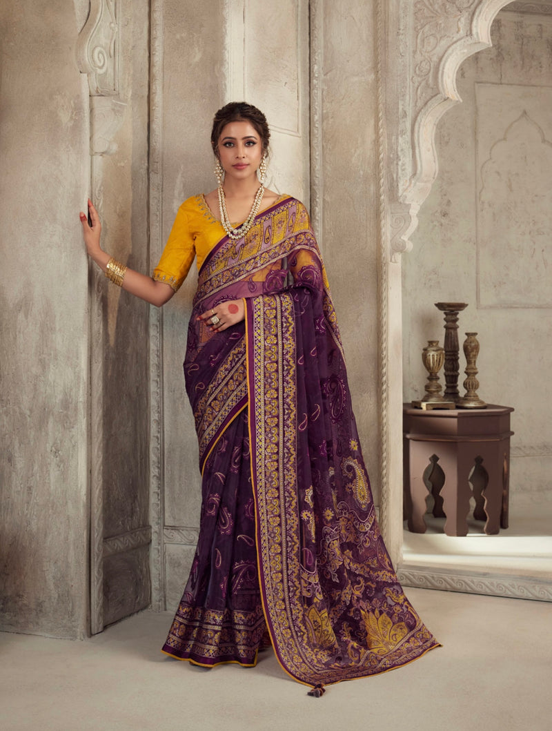 Purple Colour Weaving Organza Silk Saree