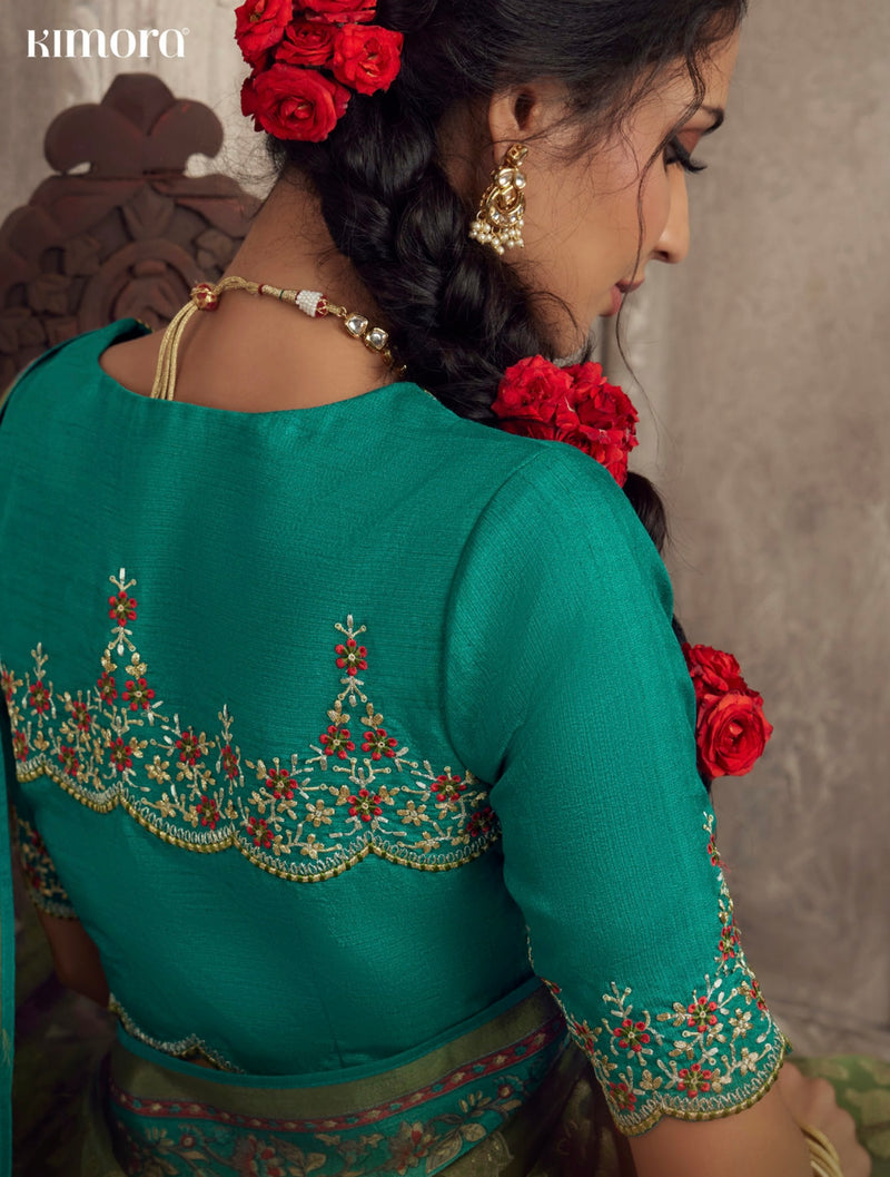 Green Colour Weaving Organza Silk Saree