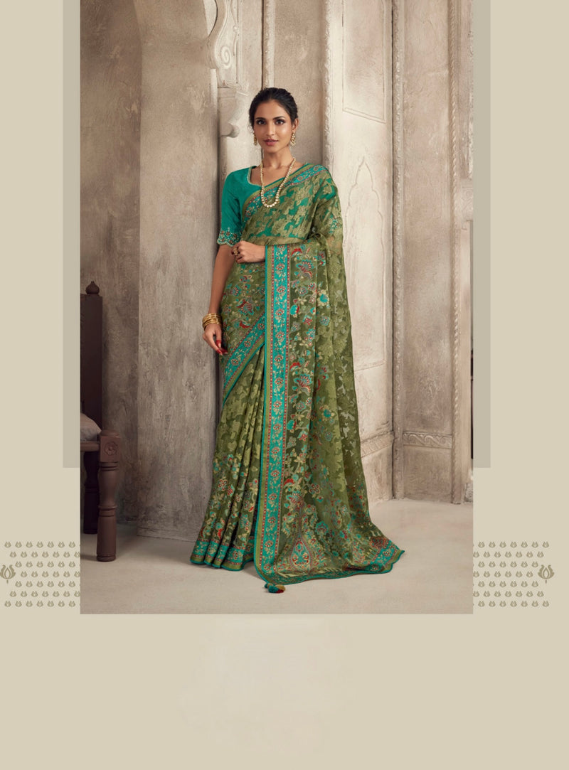 Green Colour Weaving Organza Silk Saree
