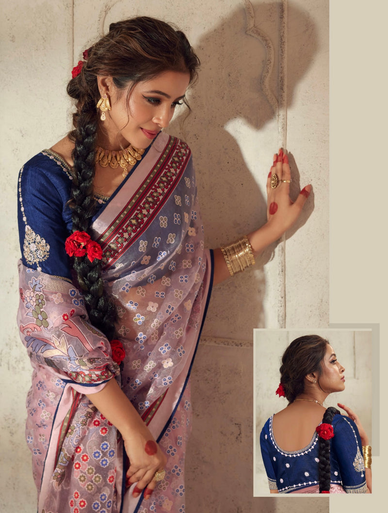Pink Colour Weaving Organza Silk Saree