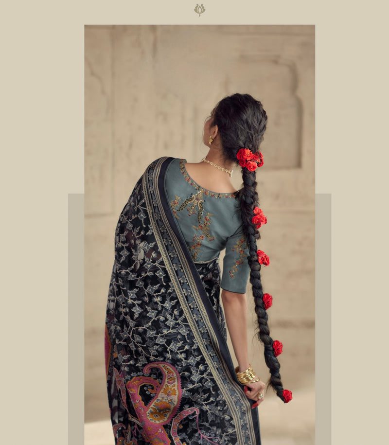 Black Colour Weaving Organza Silk Saree