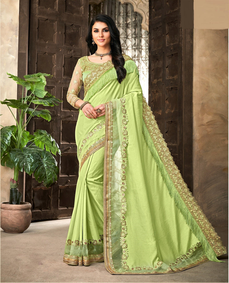 Green Silk Embroidered Designer Saree