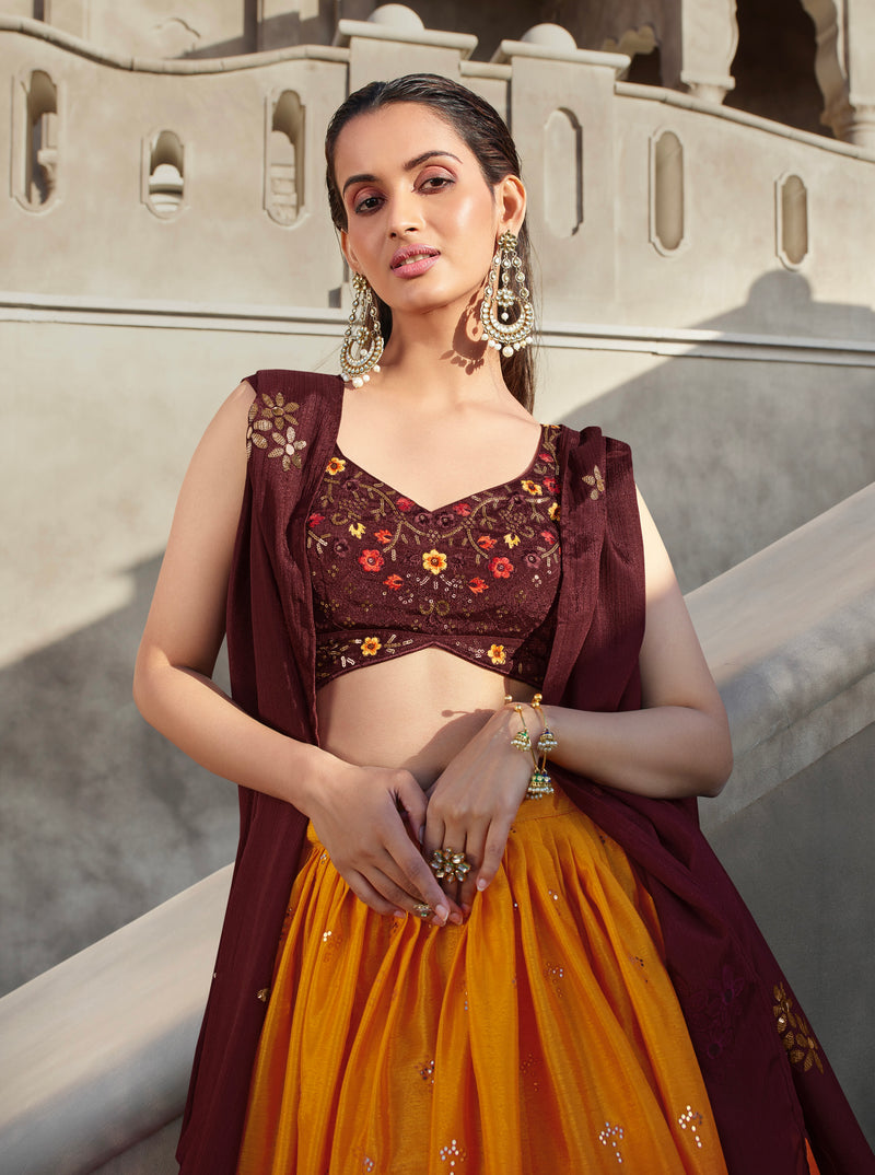 Adorable Ombre Orange Semi stitched Lehenga