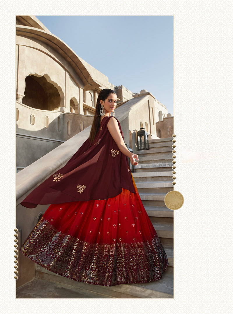 Adorable Ombre Orange Semi stitched Lehenga