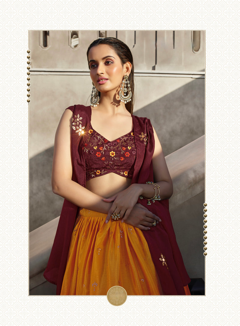 Adorable Ombre Orange Semi stitched Lehenga