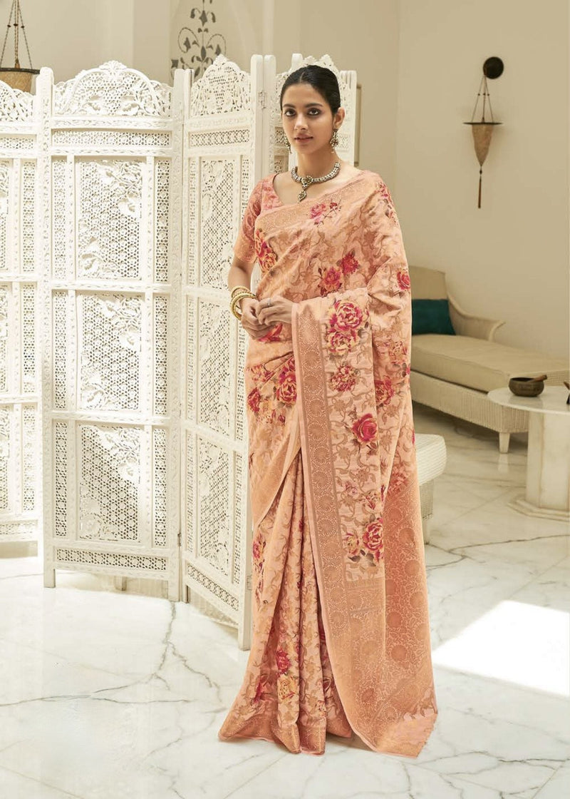 Pastel Pink Colour Banaras Silk Saree