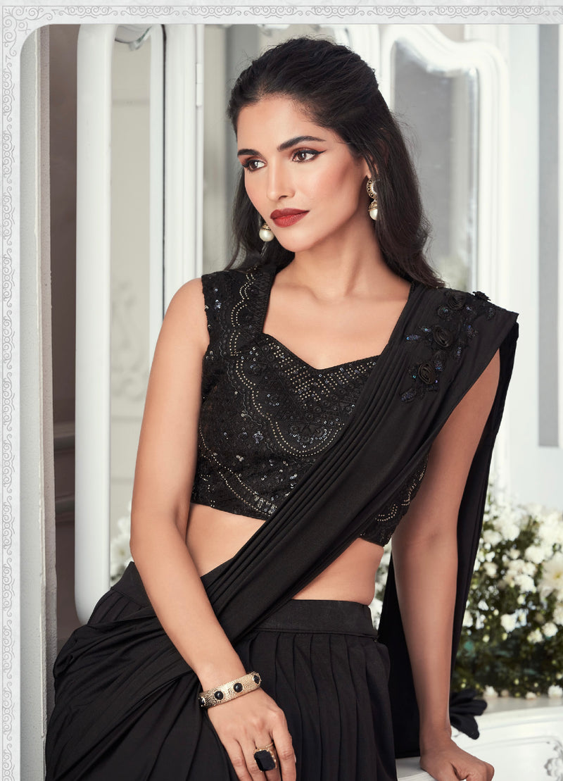 Black Colour Ready Pleated Saree