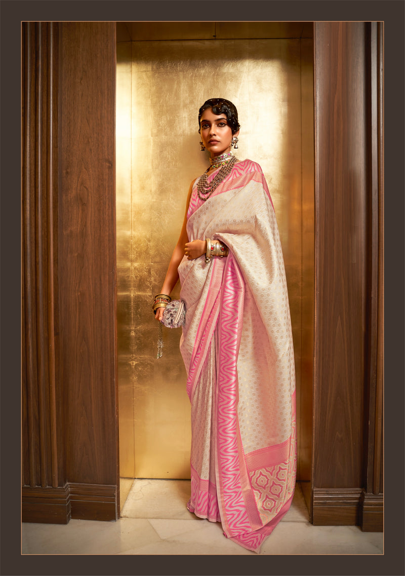 Cream colour Handloom Weaving Silk Saree