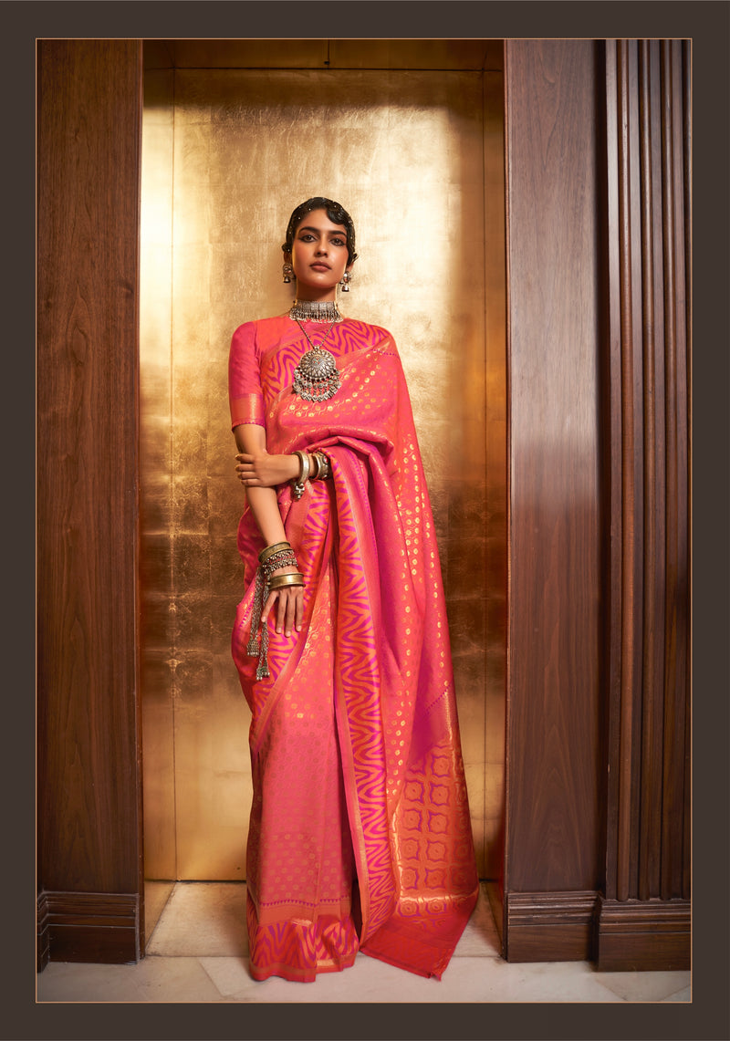 Pink colour Handloom Weaving Silk Saree