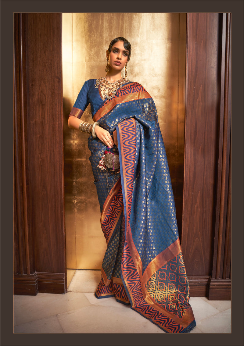 Blue colour Handloom Weaving Silk Saree