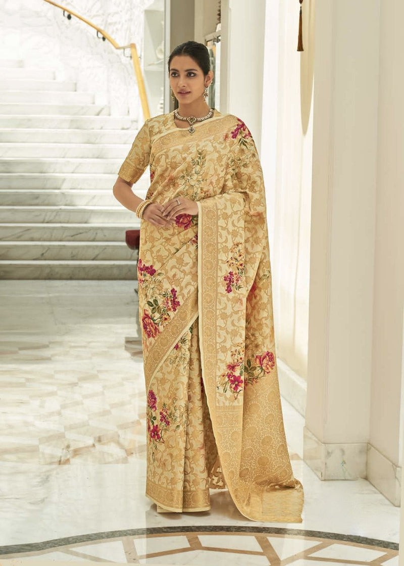 Pastel Gold Colour Banaras Silk Saree