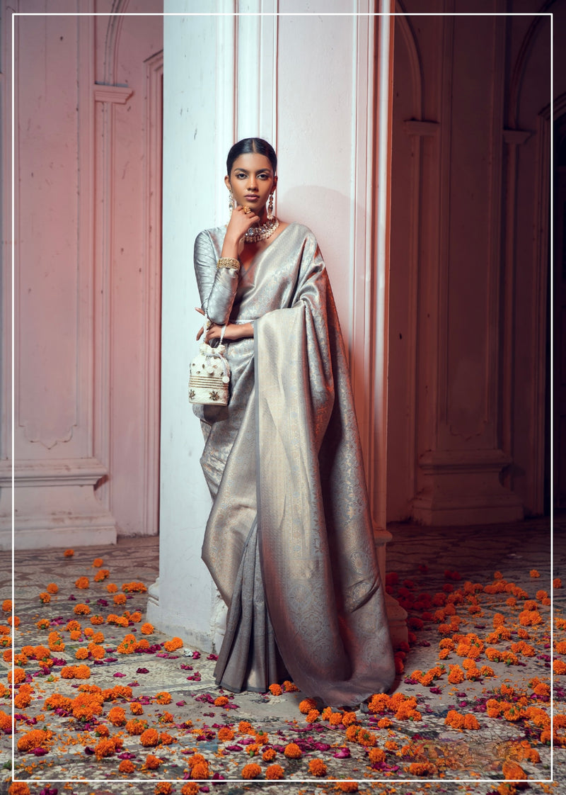 Grey colour Kanchipuram Silk Saree