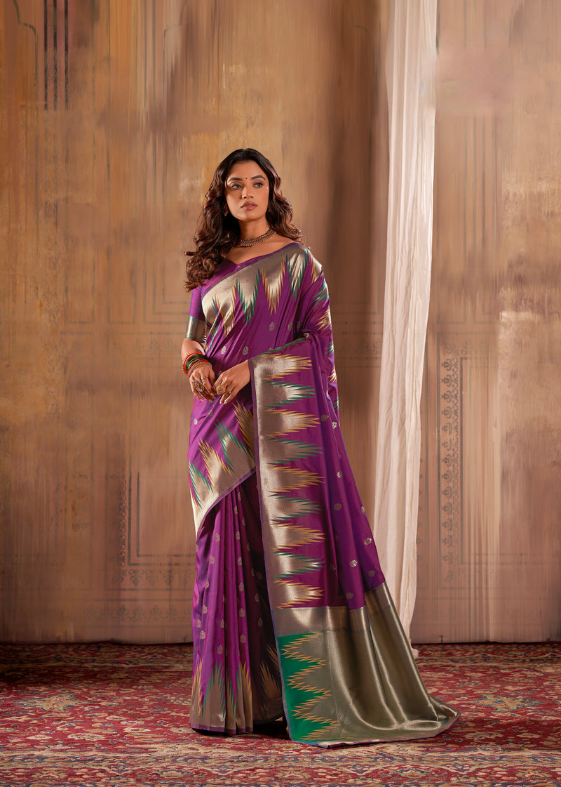 Purple Colour Zari Work Woven Silk Saree