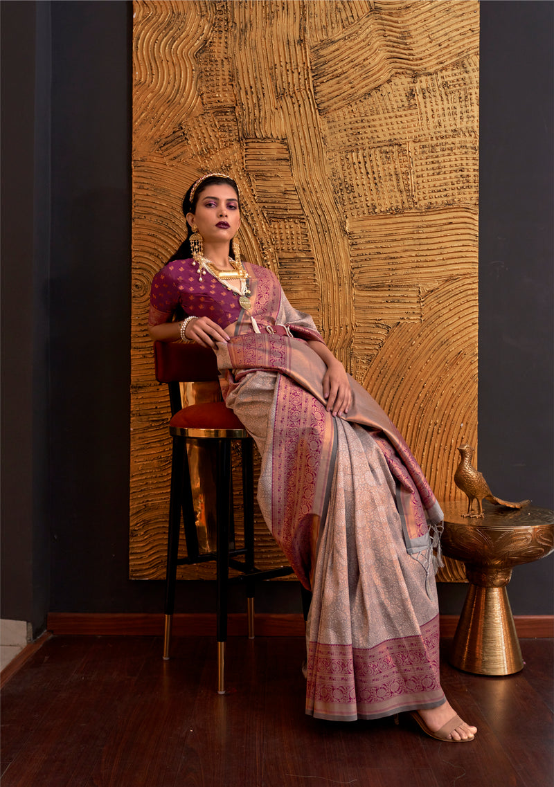 Ethnic Grey Colour Handloom Silk Saree