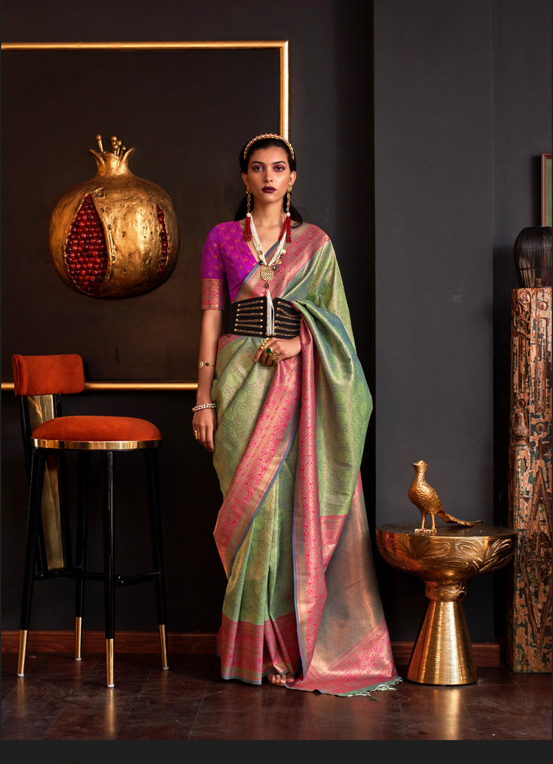 Ethnic Green Colour Handloom Silk Saree