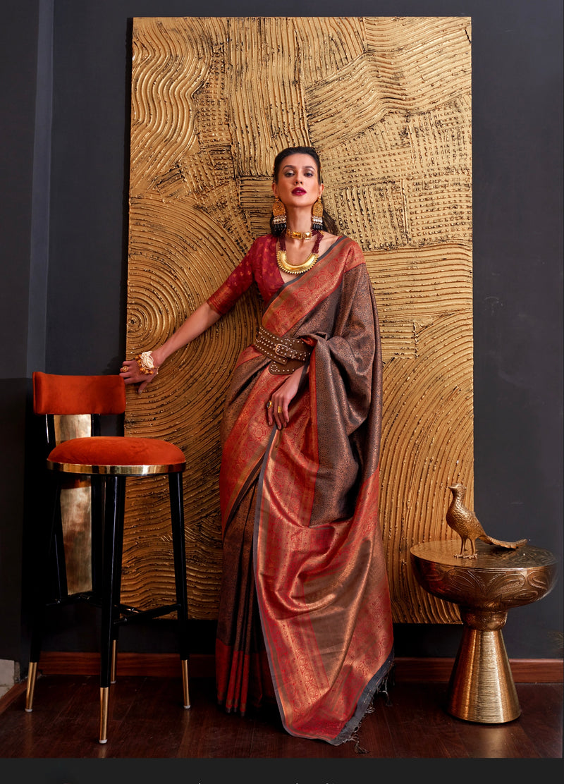 Ethnic Brown Colour Handloom Silk Saree