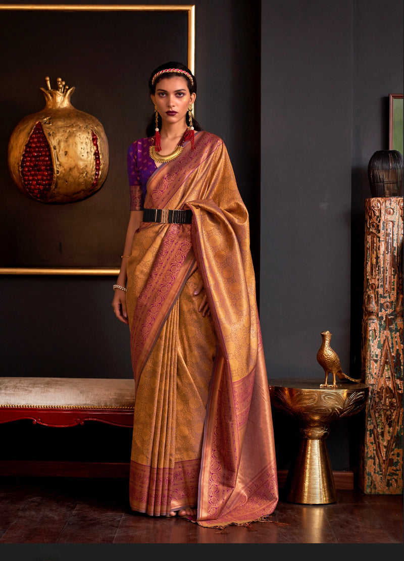 Ethnic Mustard Colour Handloom Silk Saree