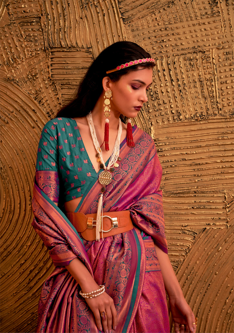 Ethnic Pink Colour Handloom Silk Saree