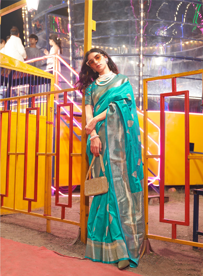 Teal Colour Handwoven Silk Saree