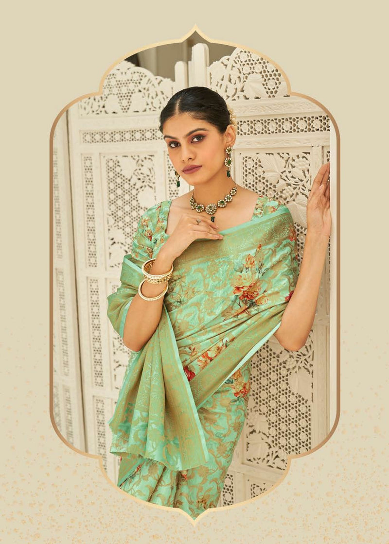 Pastel Green Colour Banaras Silk Saree