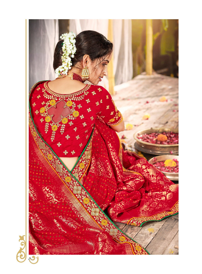 Red Colour Silk Embroidered Saree
