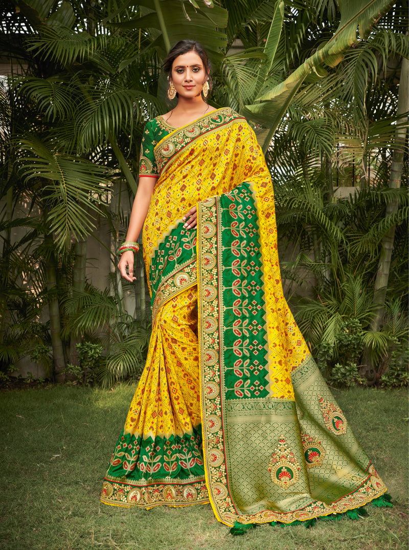 Yellow colour Silk Embroidered Saree
