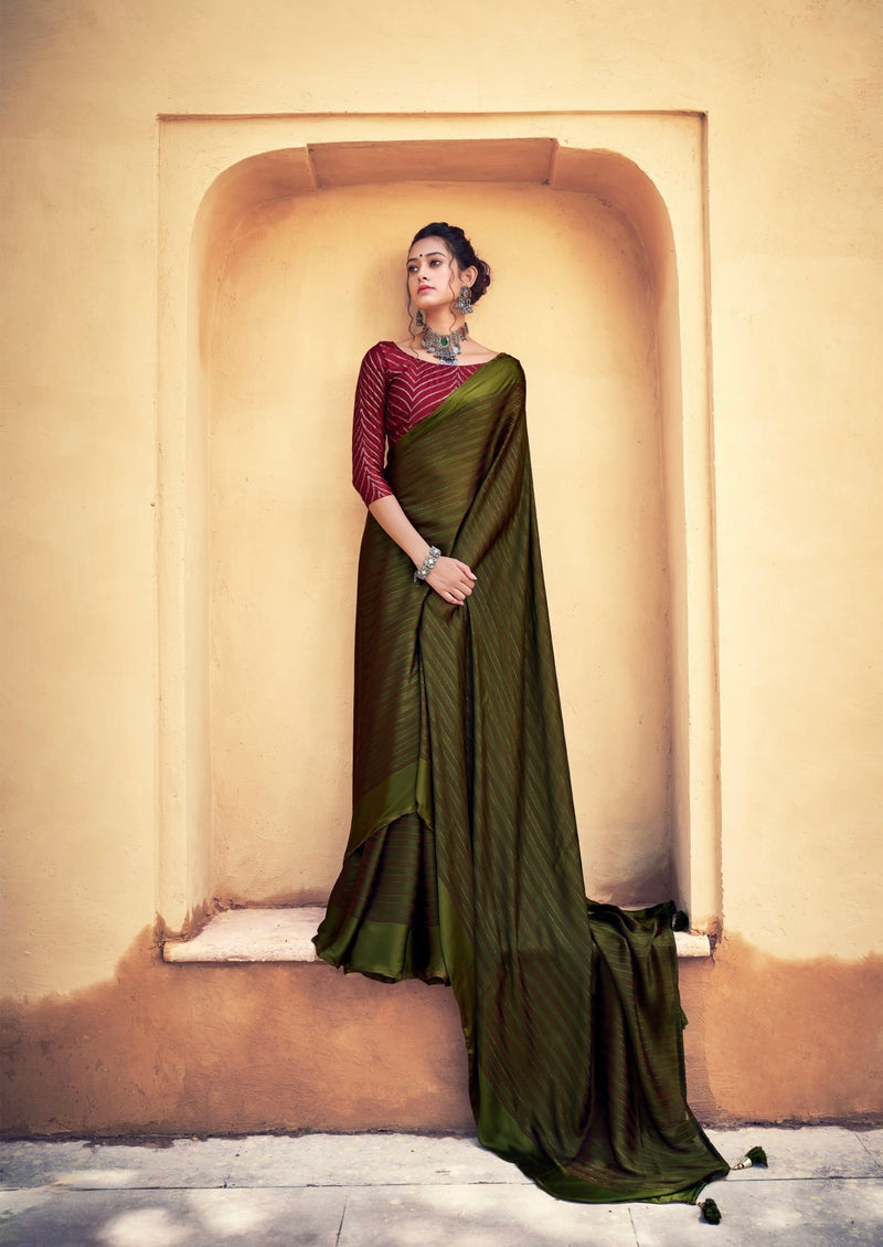 Satin Silk Saree with Designer blouse piece