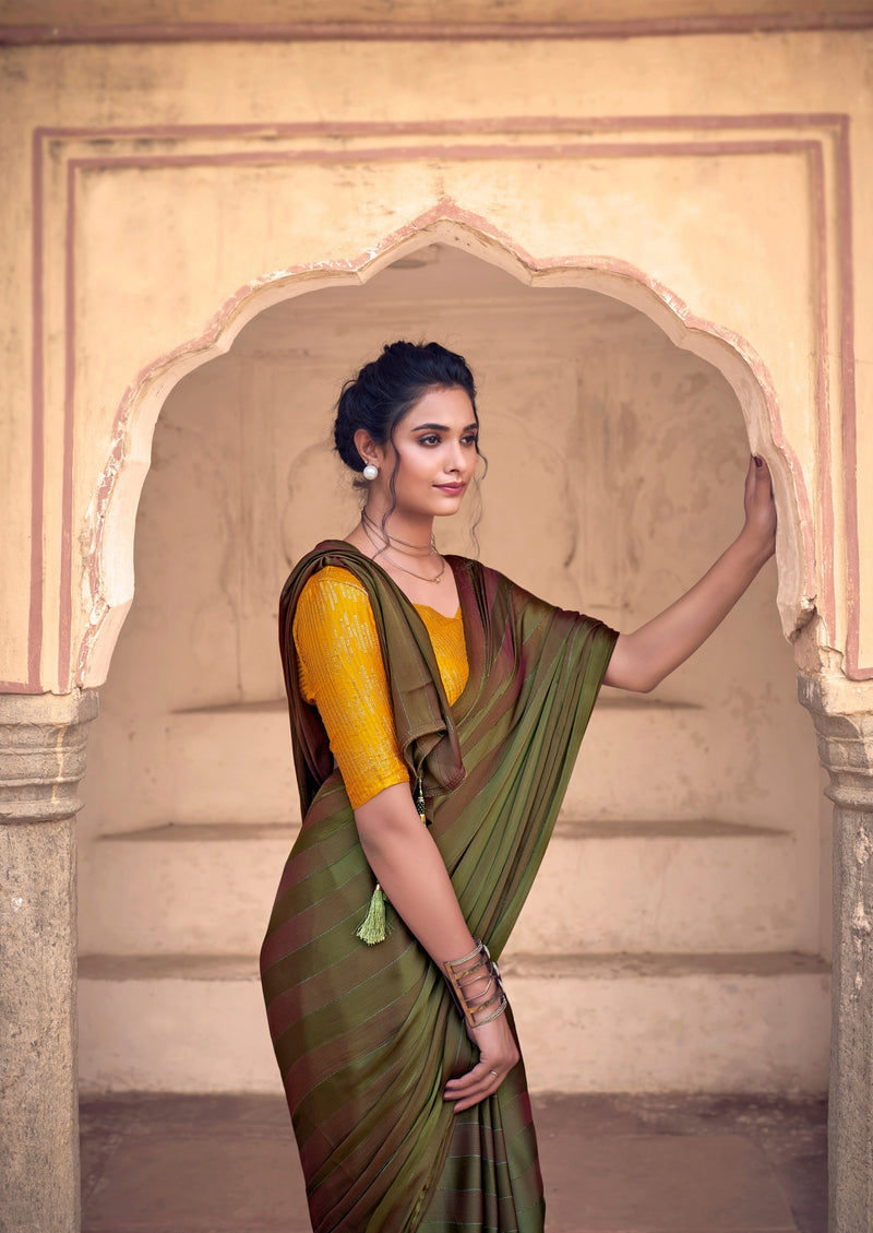 Satin Silk Saree with Designer blouse piece